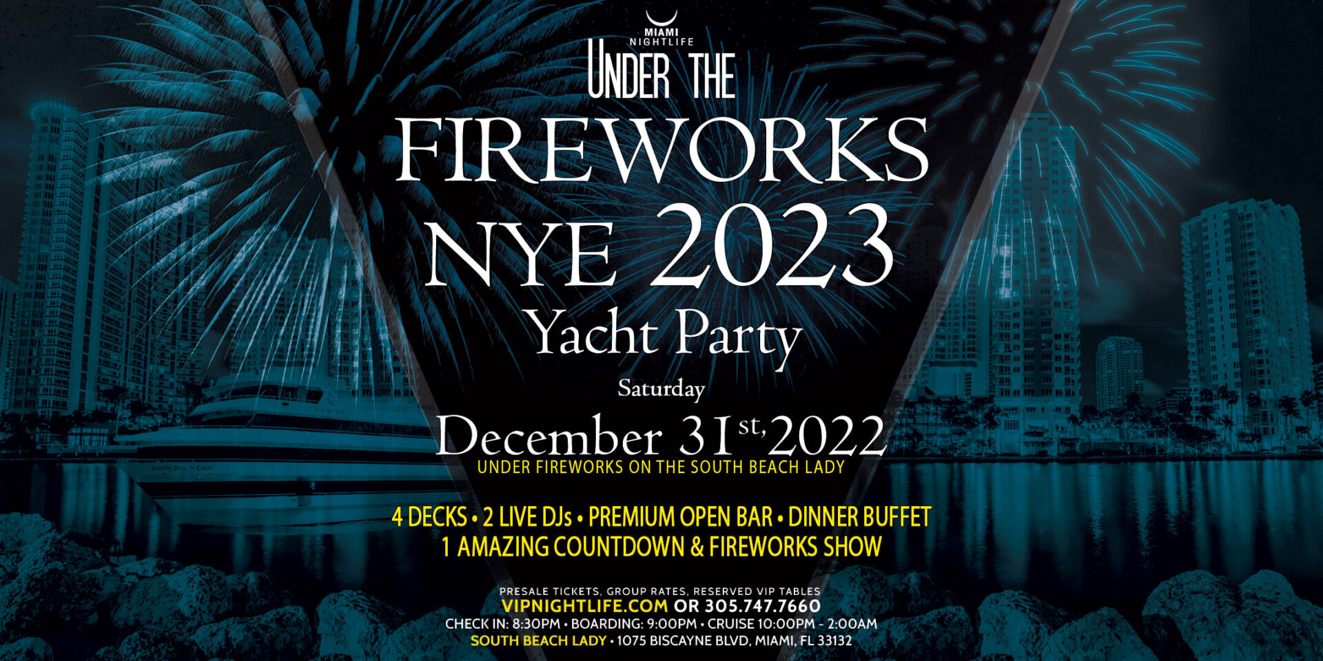 New Year's Eve 2022 Miami Fireworks Party Cruise - Seafair Mega Yacht